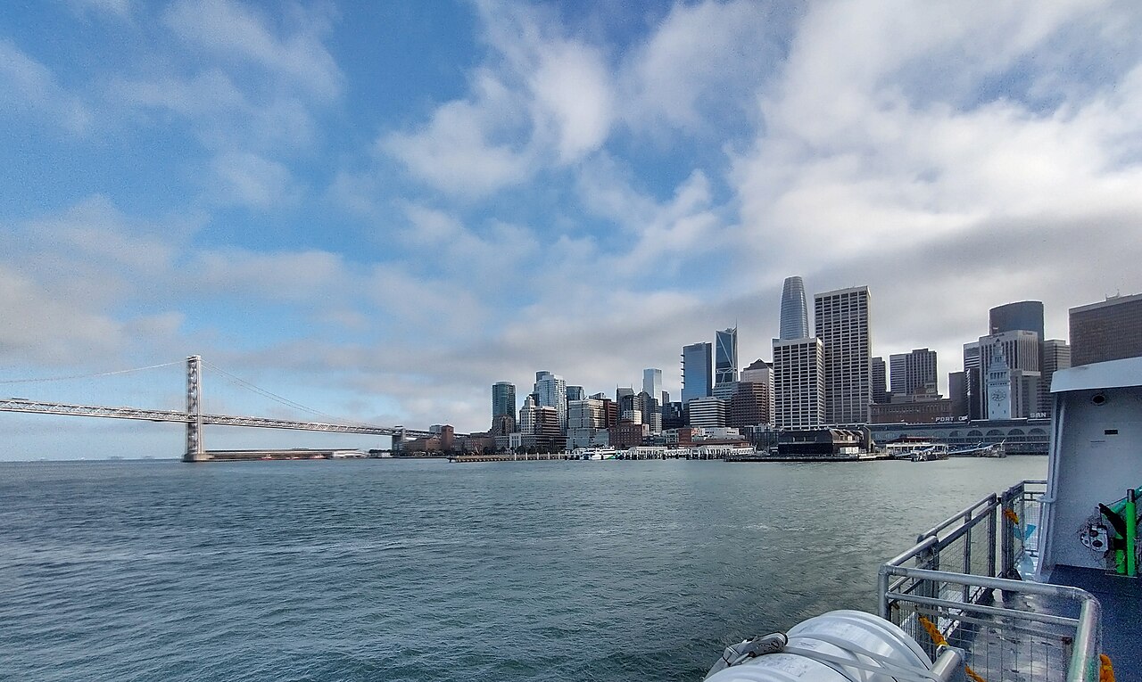 San Francisco skyline and South of Market waterfront viewed from the bay